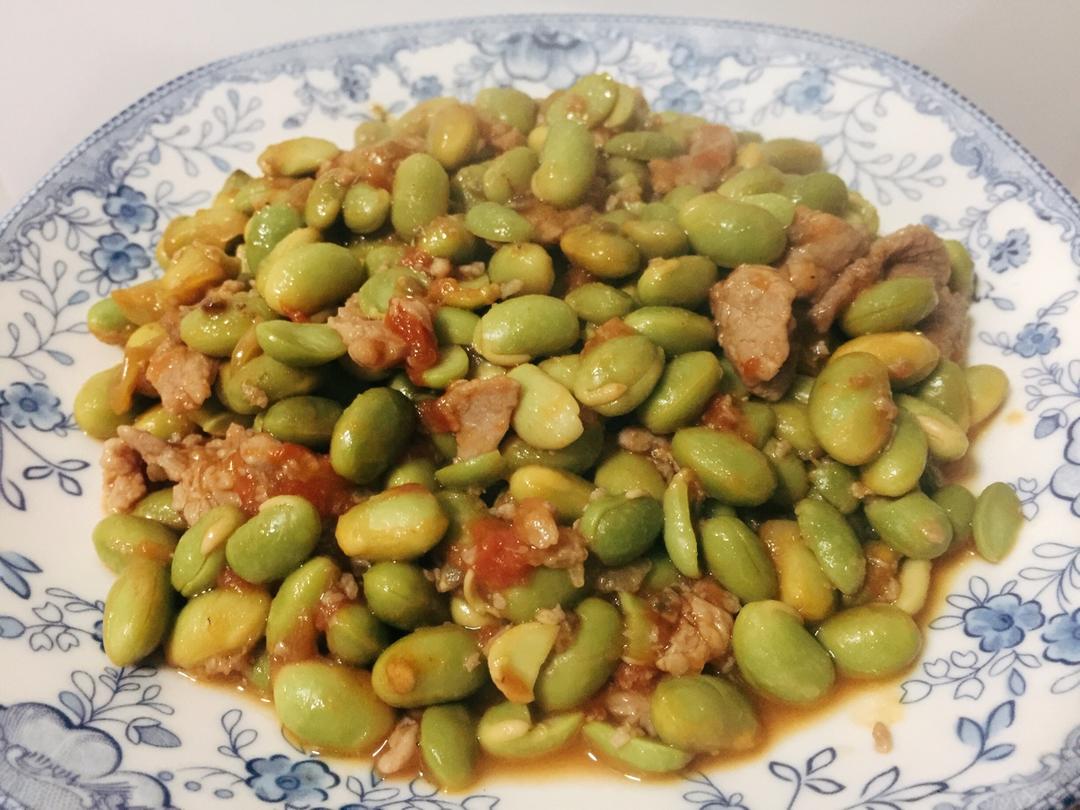 肉末番茄烧毛豆