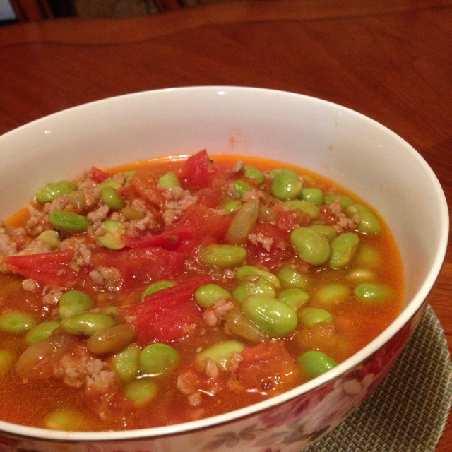 肉末番茄烧毛豆