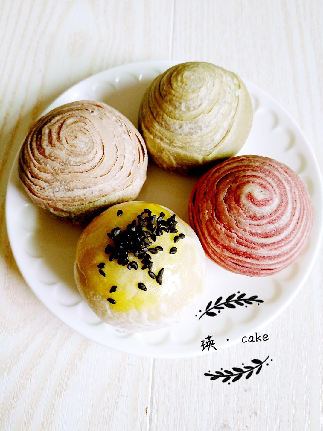蛋黄酥~紫薯、抹茶、原味~花好月圆，中秋快乐~内附一次做六色蛋黄酥方法~