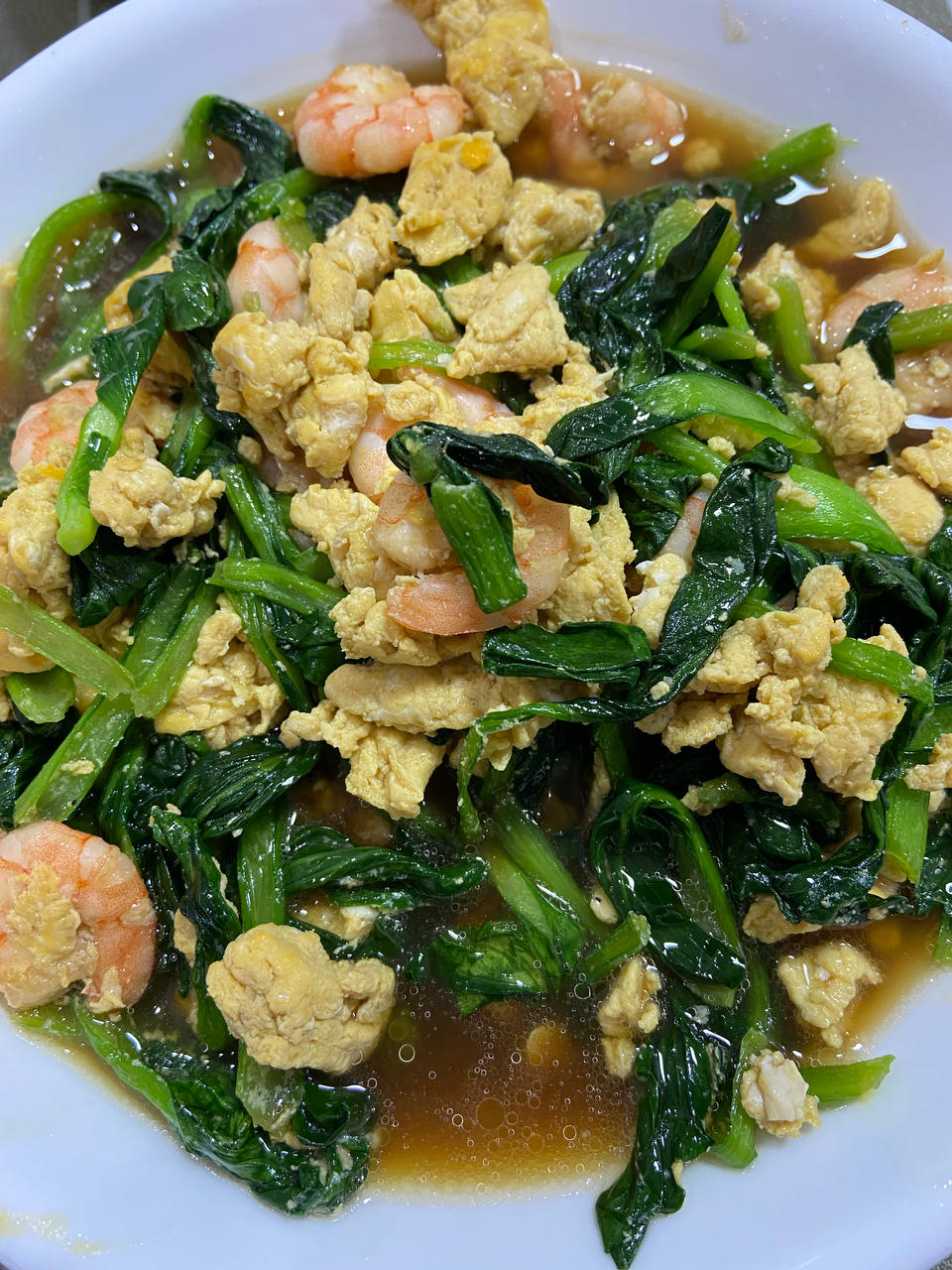 上海青（油菜）炒虾仁鸡蛋