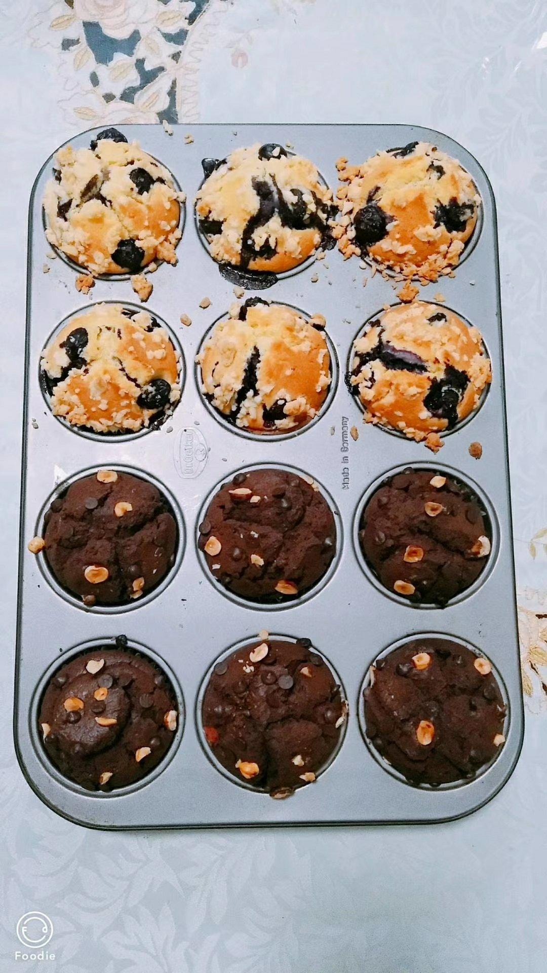 #零起点学烘焙#爆浆蓝莓麦芬和蘑菇头巧克力麦芬