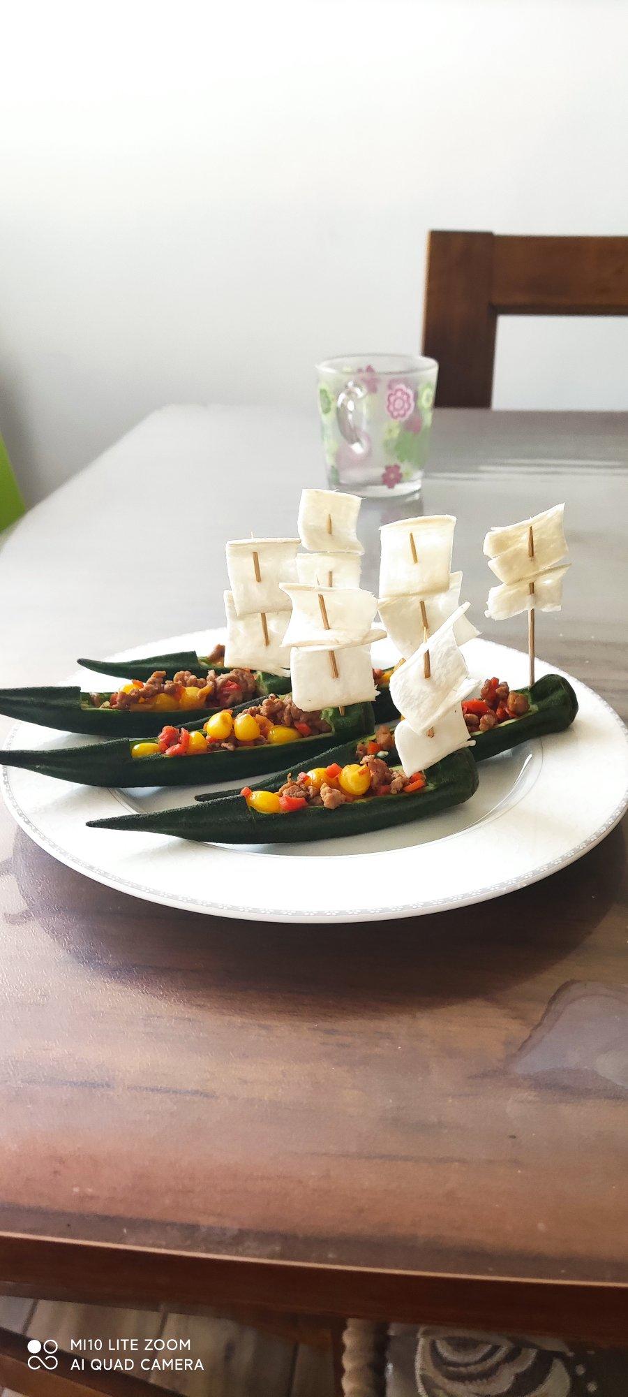 人生吃为上做的一帆风顺-秋葵酿虾仁