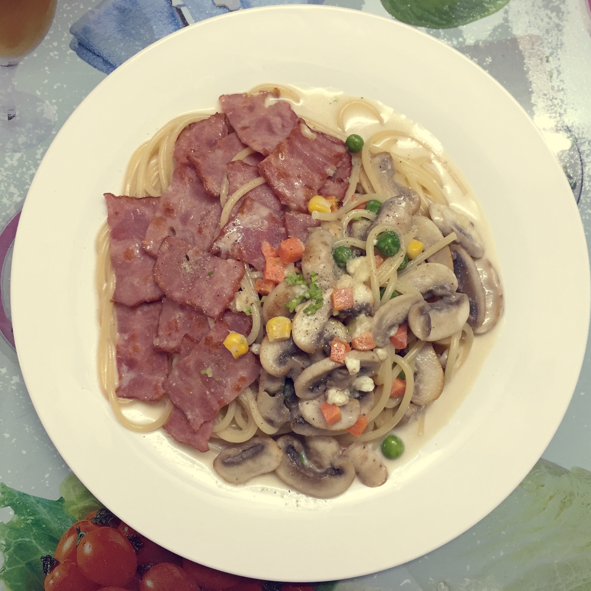 白蘑菇奶油培根意面
