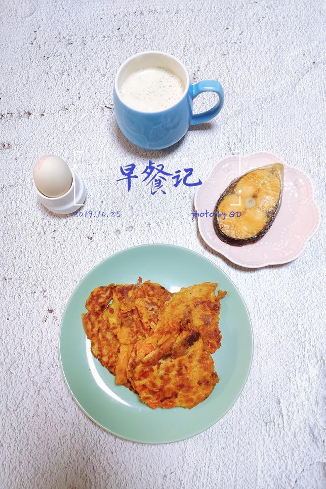 早餐 胡萝卜鸡蛋饼 烤三文鱼 核桃牛奶的做法