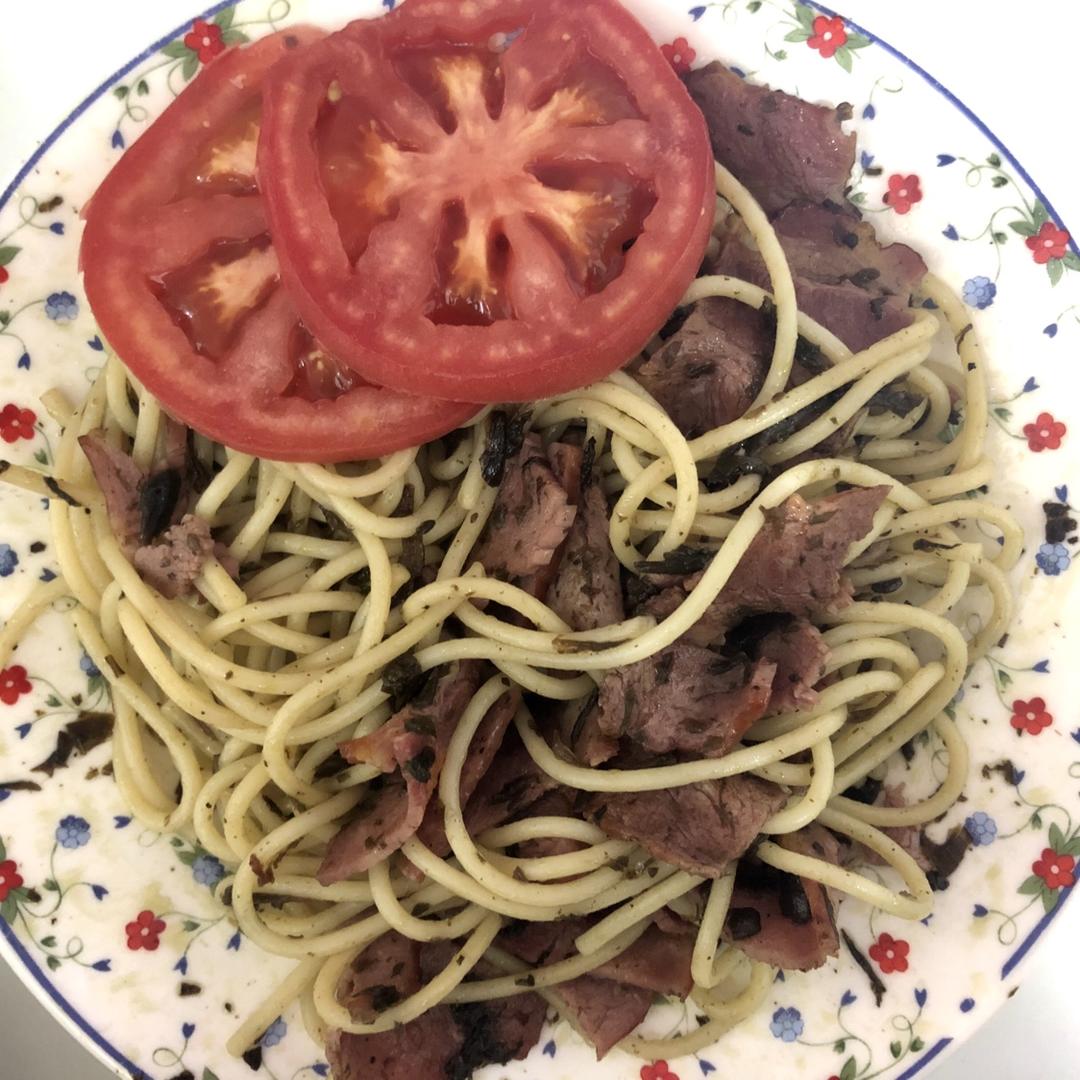 可能是最好吃系列--橄榄菜培根意面