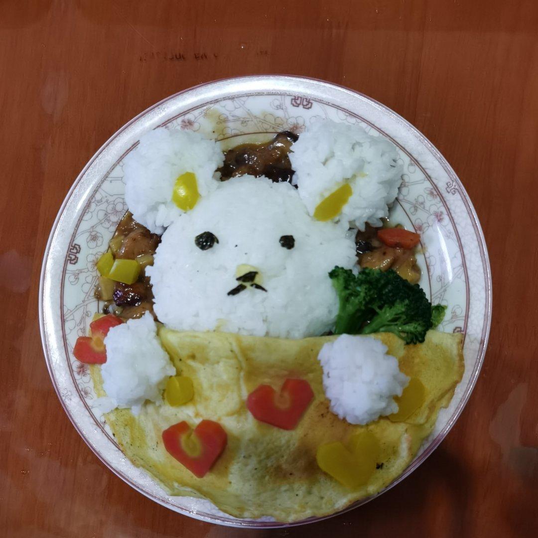 儿童版小熊萌宠香菇鸡丁盖饭❗️酱烧香菇鸡丁饭