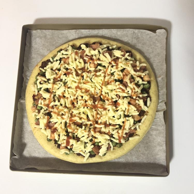 香肠肉松薄底披萨～快手早餐