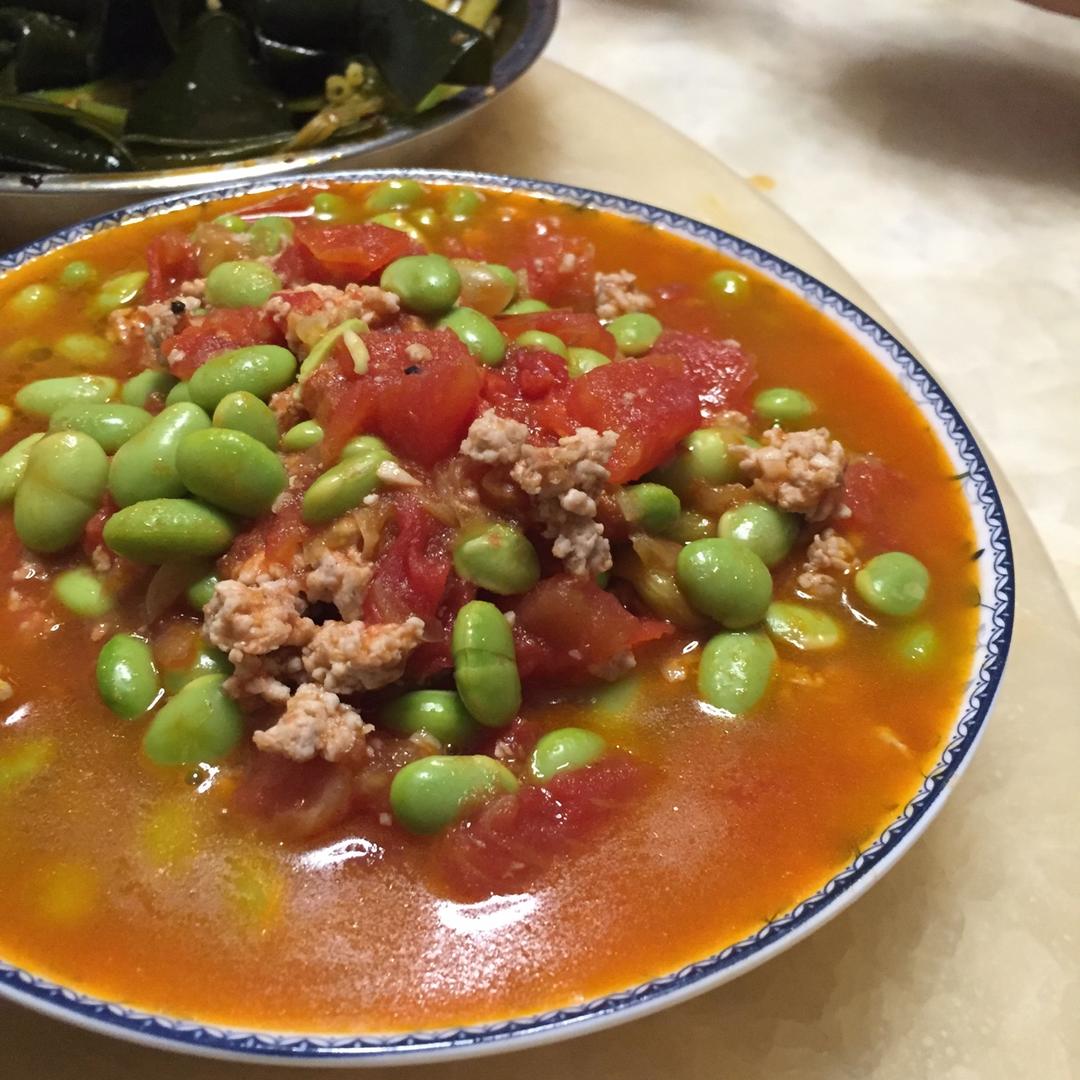 肉末番茄烧毛豆