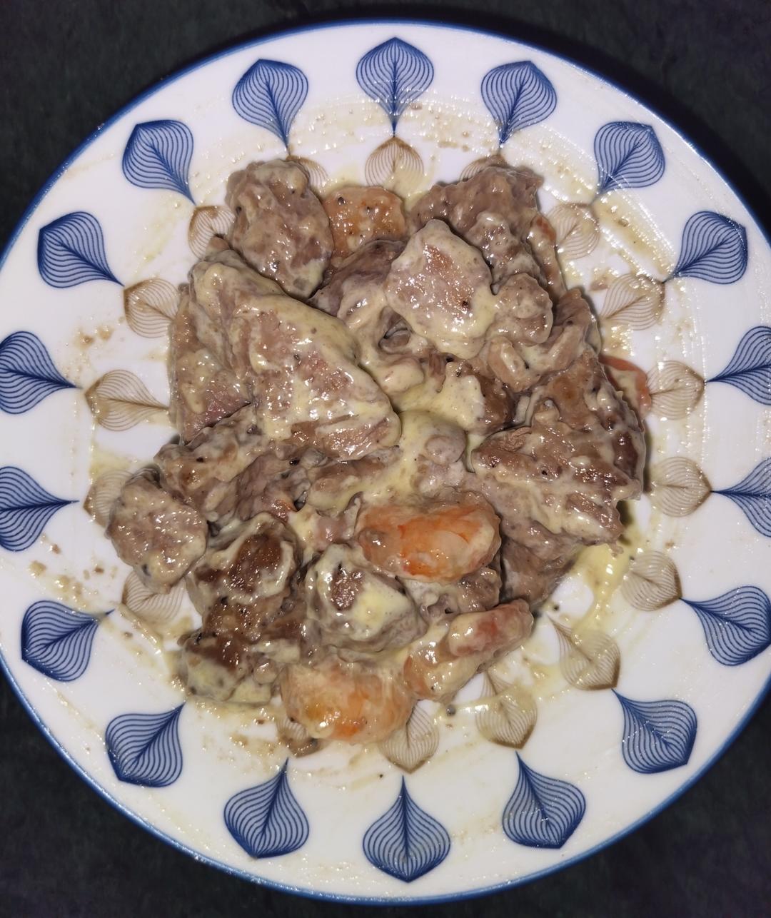 芥末虾仁牛肉粒