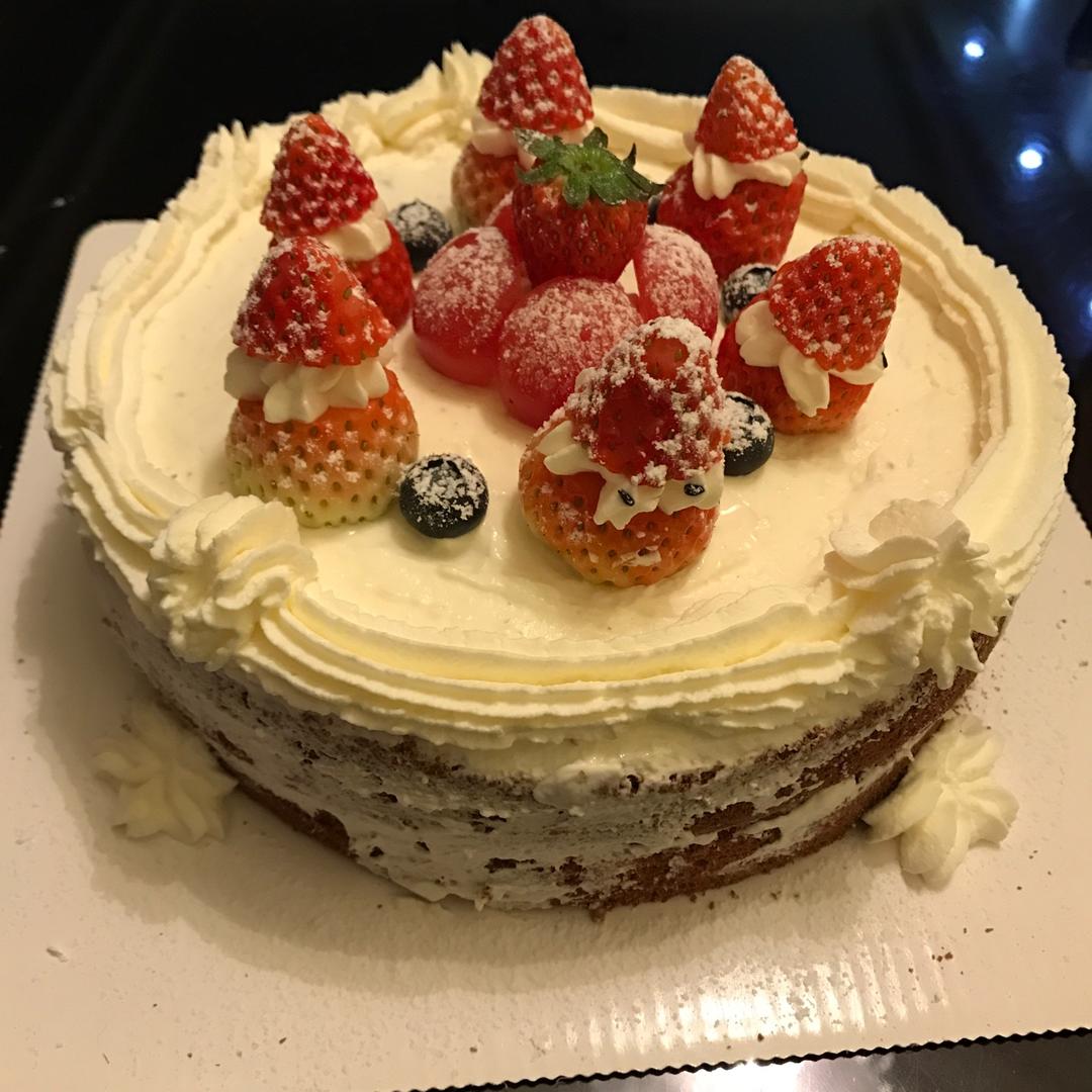 圣诞草莓雪人 红丝绒戚风裸蛋糕