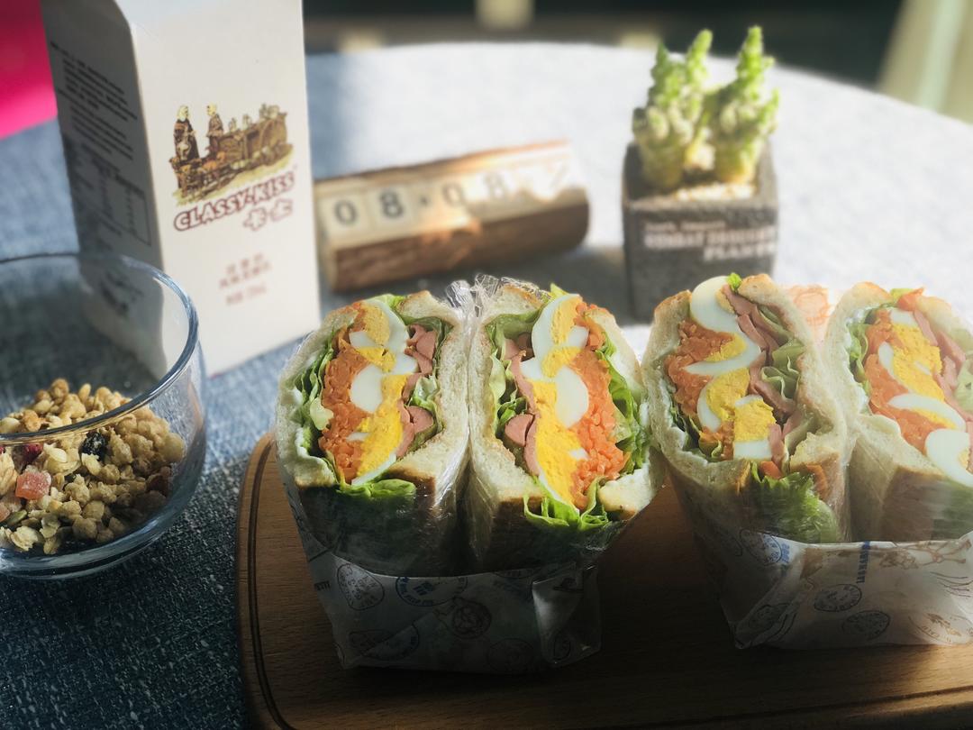 如何做超厚的沼三明治~详细tip！牛油果鸡蛋午餐肉三明治~