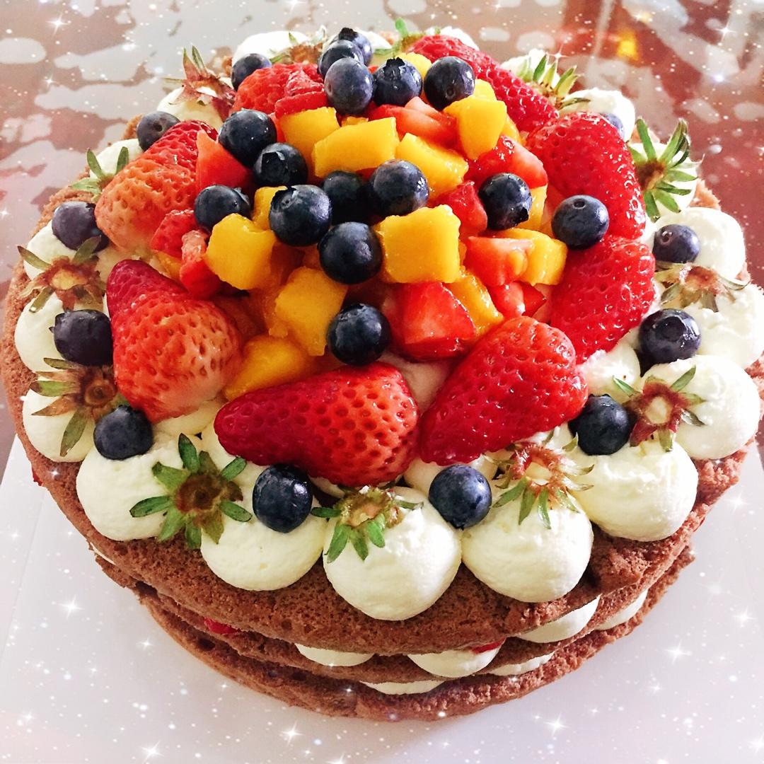 【零失败】不会裱花没关系的水果裸蛋糕 芒果裸蛋糕 完美戚风胚