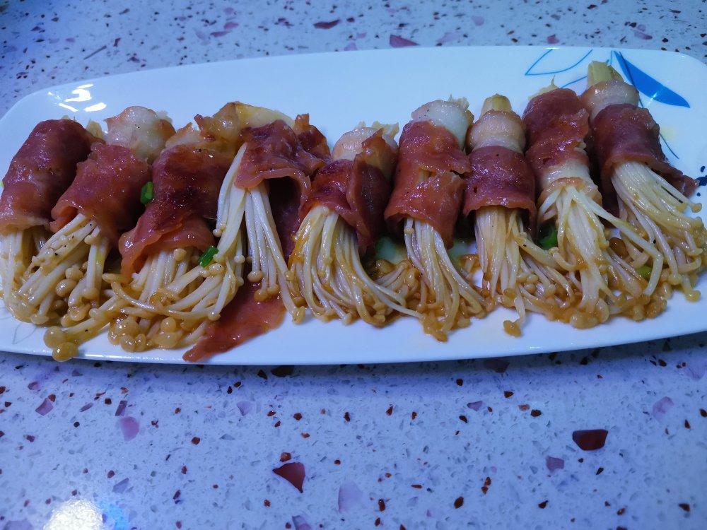 快手十分钟【金针菇培根卷】