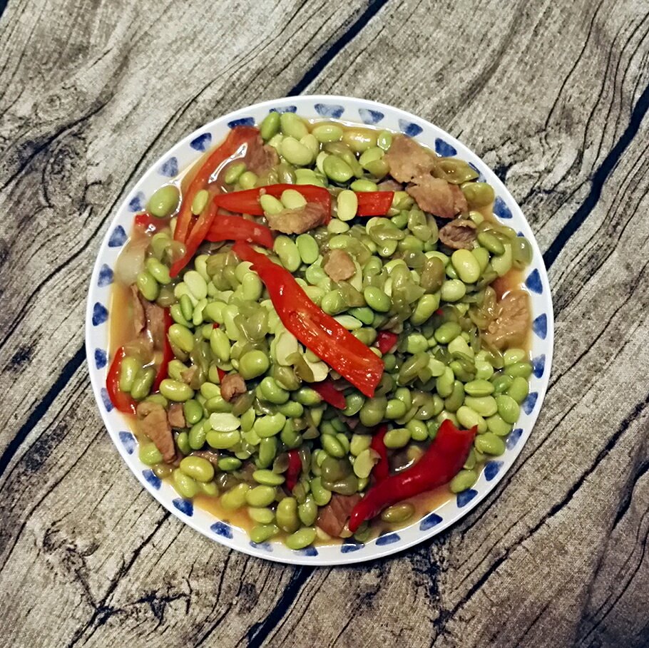 辣椒肉丝炒毛豆