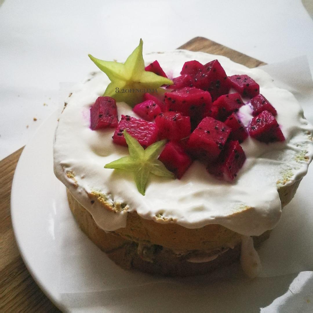 2017年08月20日夕阳西下的美好～抹茶咸奶油火龙果杨桃杂粮戚风蛋糕