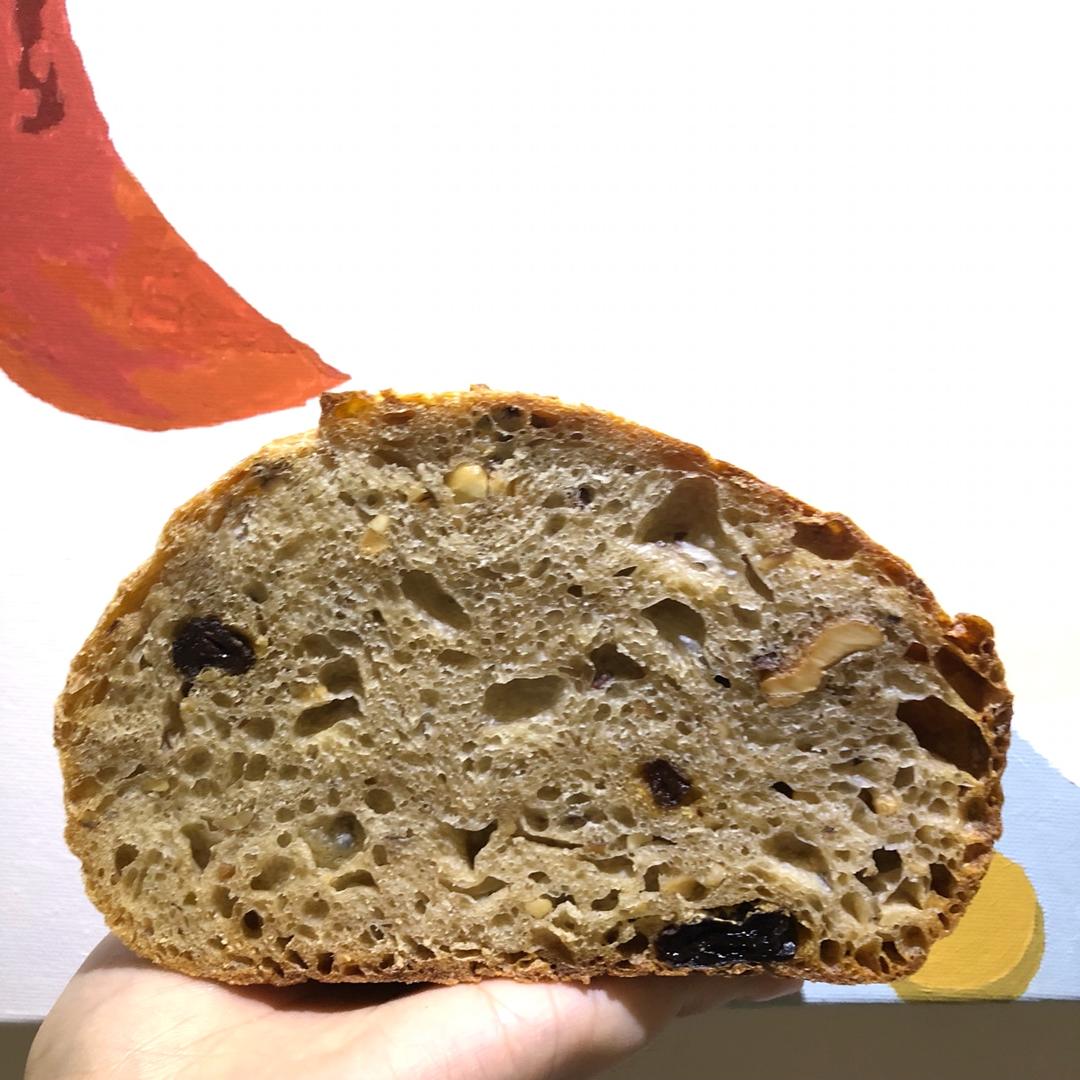 天然酵种肉桂葡萄干核桃欧包（附处理湿面团方法）
