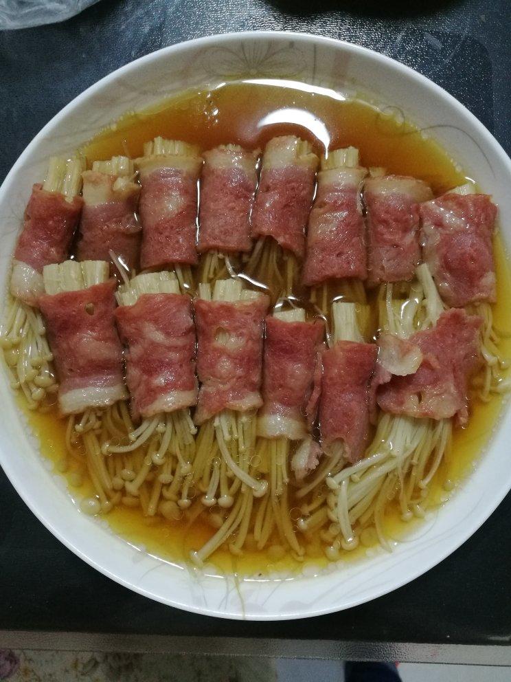 清蒸金针菇培根卷