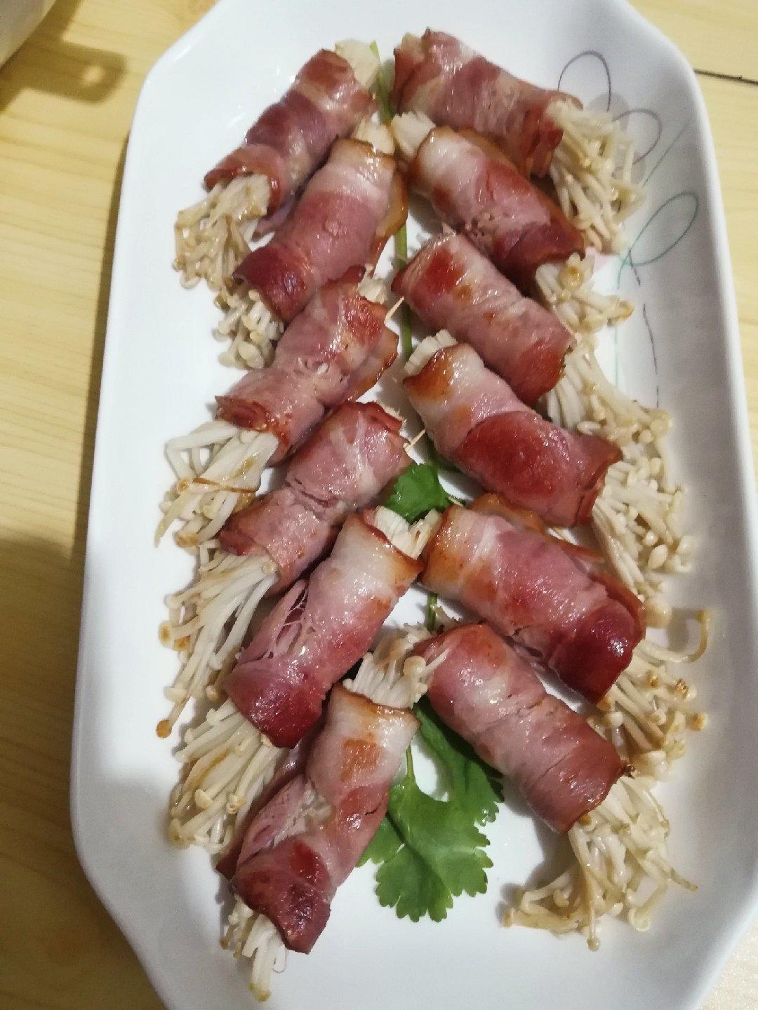 香煎培根金针菇卷