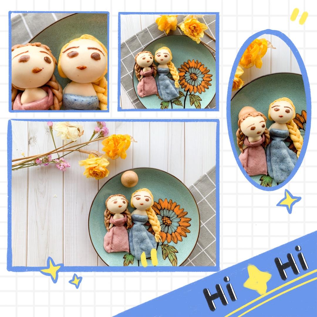 冰雪奇缘艾莎和安娜卡通馒头原创