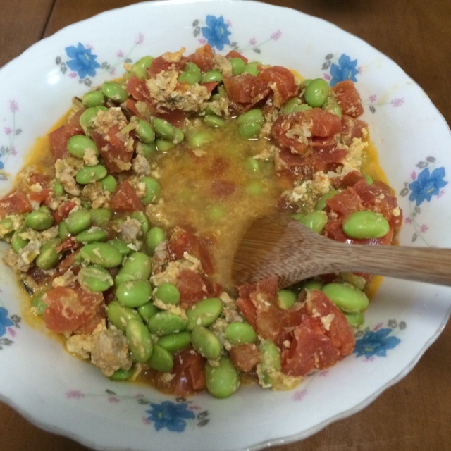 肉末番茄烧毛豆