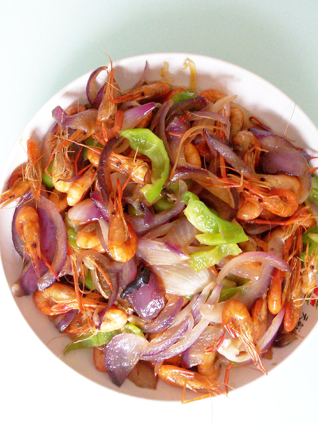 笑笑121做的洋葱炒虾