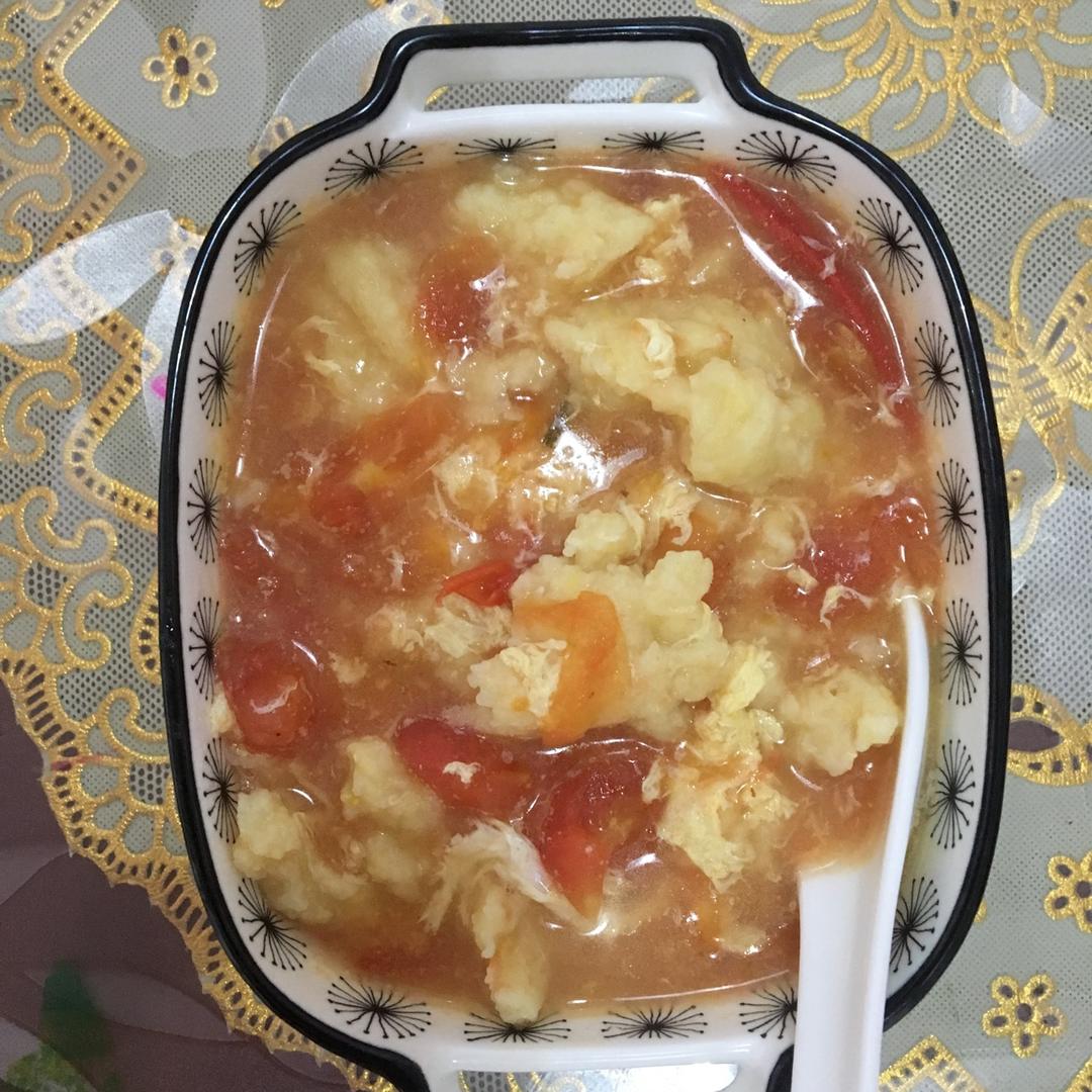 西红柿鸡蛋小油菜疙瘩汤