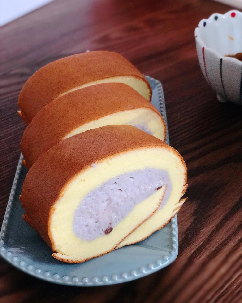 小象是抹茶味做的台湾芋泥蛋糕卷