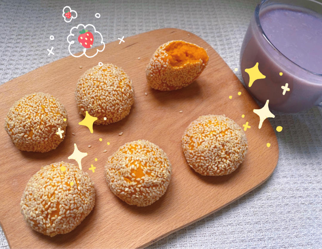 糯叽叽的秋冬甜品南瓜麻球（麻团），无需油炸也能外皮酥脆香甜软糯