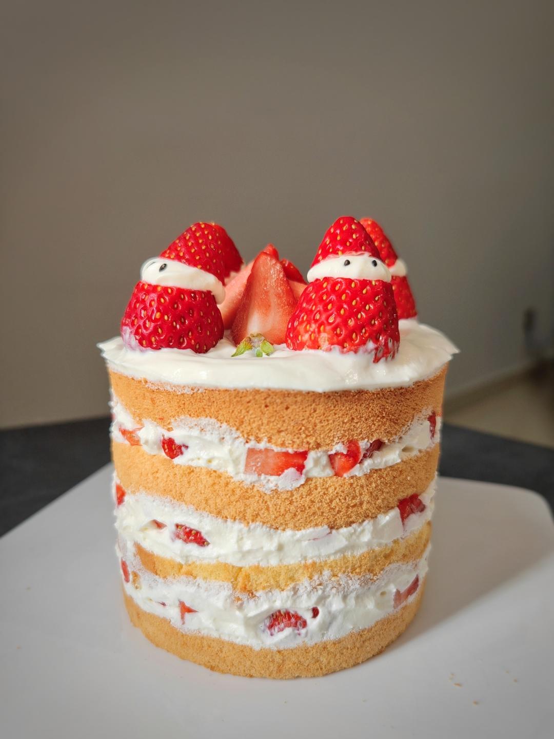 圣诞草莓雪人 红丝绒戚风裸蛋糕