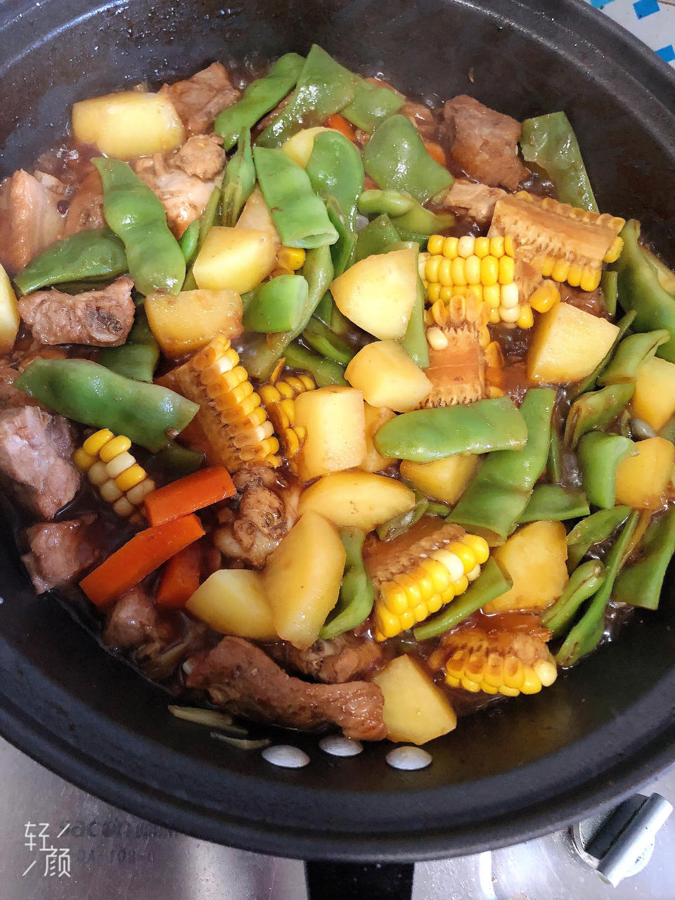 经典东北大丰收之排骨炖豆角玉米🌽南瓜🎃一锅出