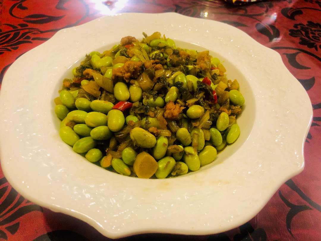 97-雪菜肉末毛豆的做法