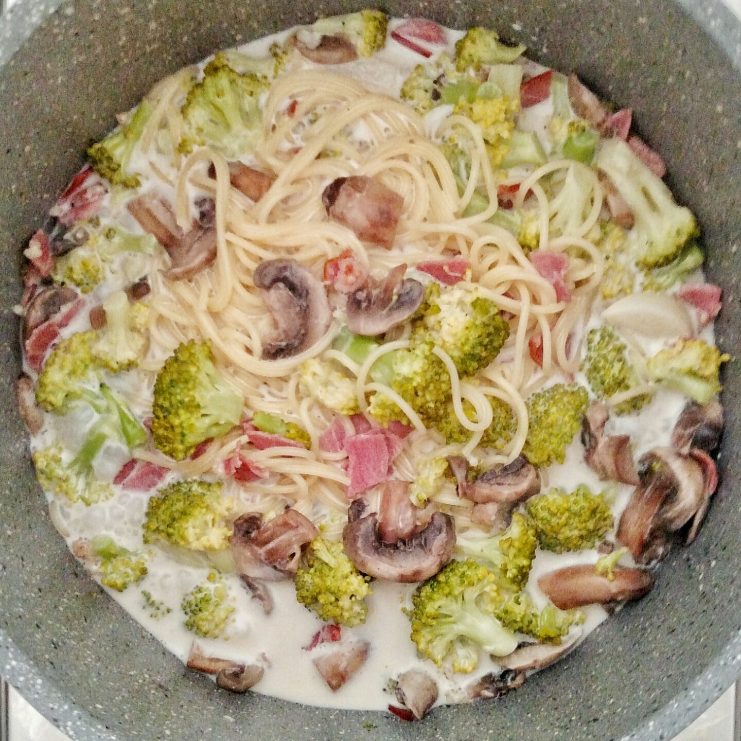 白蘑菇奶油培根意面