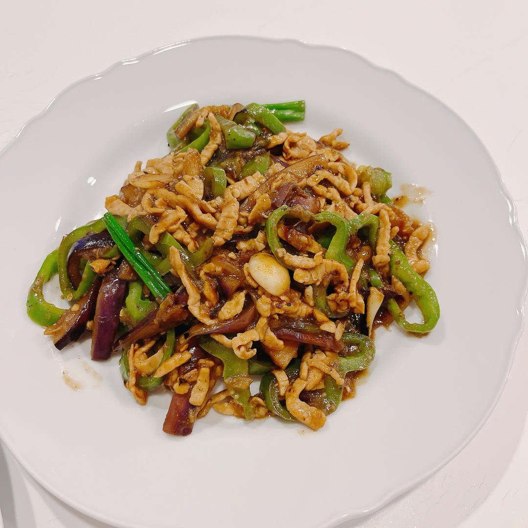 家常菜：茄子炒肉丝（少油保色法）