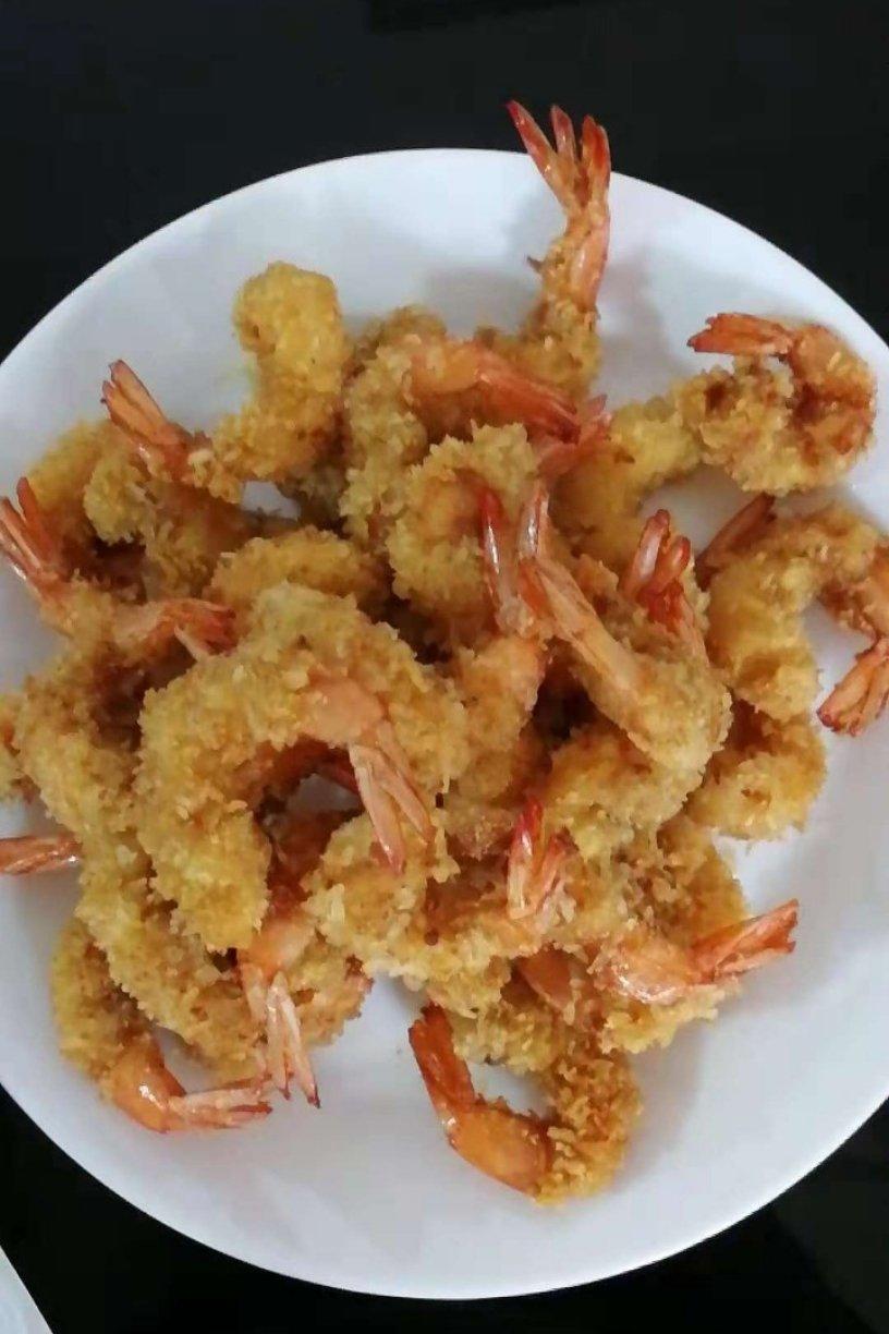 唐陈豆做的面包糠炸虾