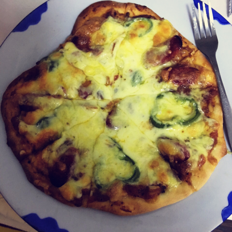 培根火腿蘑菇薄底pizza（附饼底冷冻法）