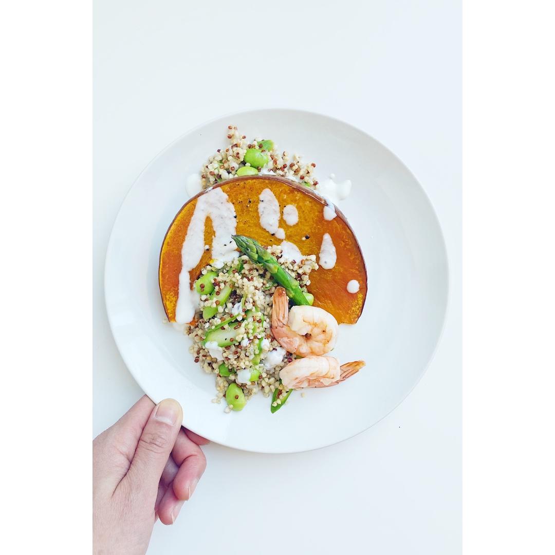 炒藜麦毛豆配烤南瓜