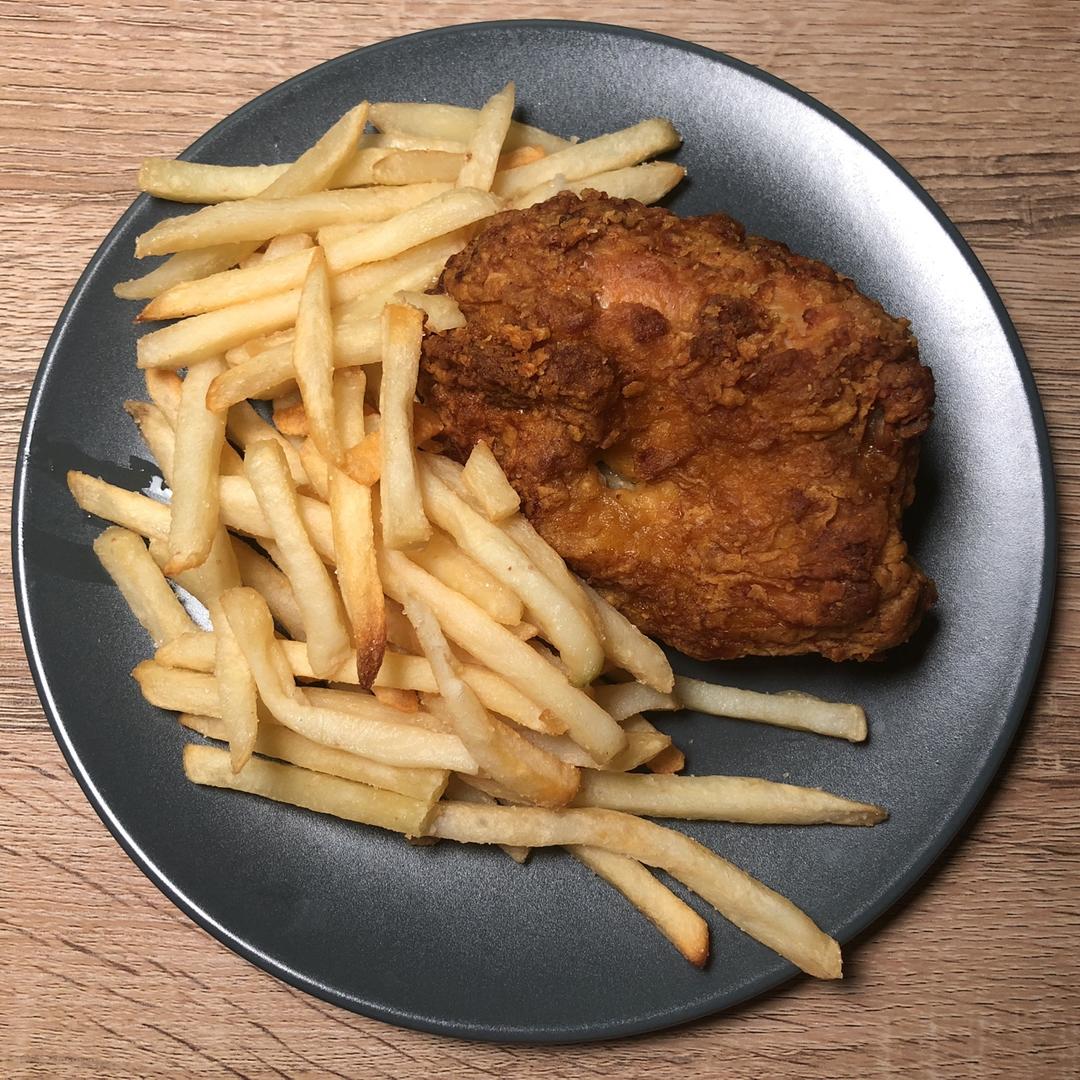 烤箱无油炸鸡翅+薯条🍟