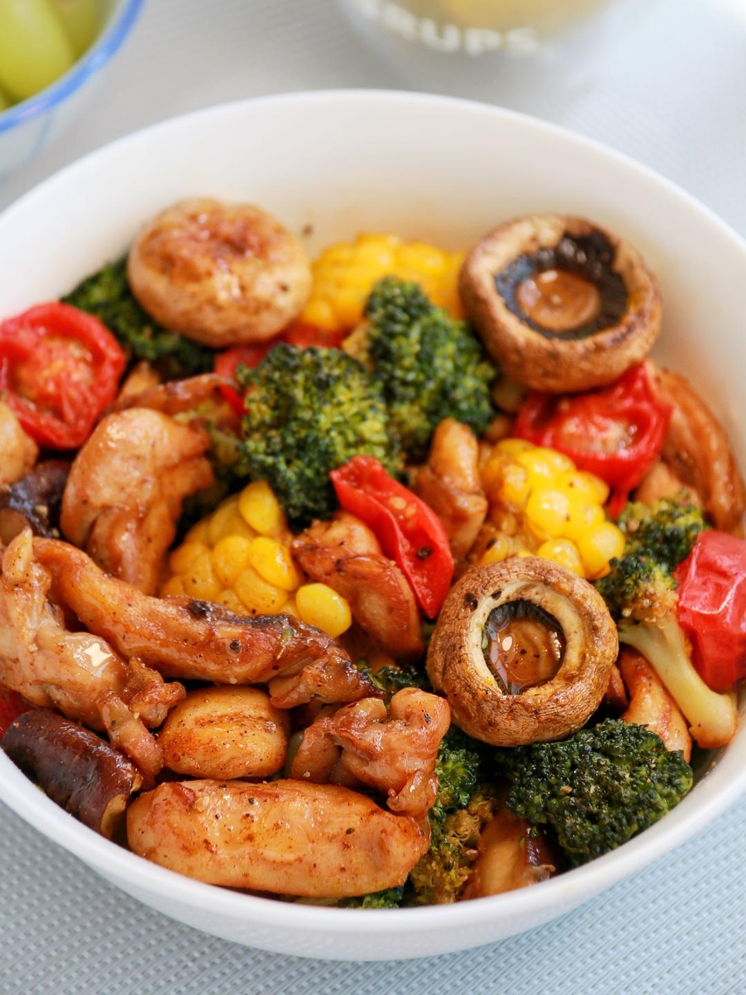 低脂鸡肉烤杂蔬——健康低卡一锅端