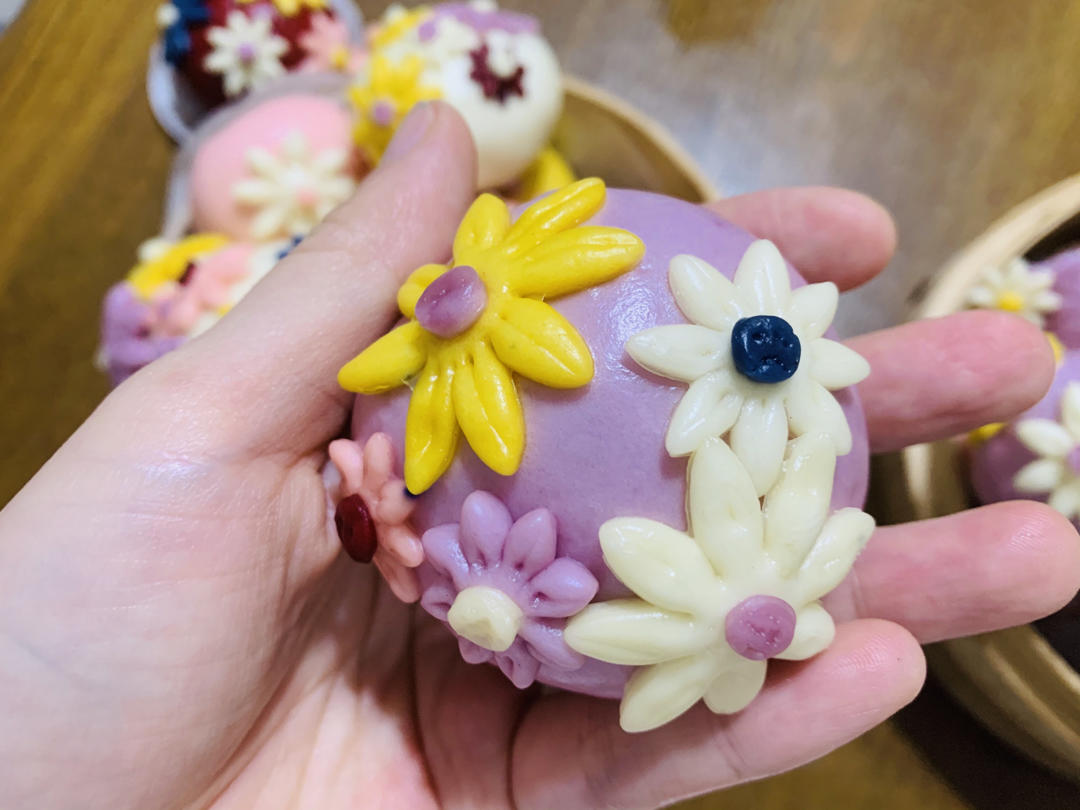 紫薯芋泥花朵馒头
