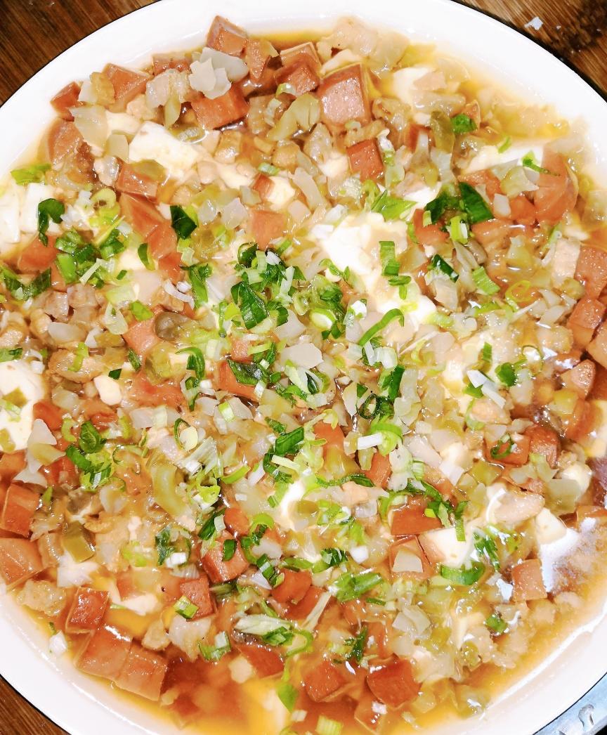 肉沫火腿蒸豆腐的做法