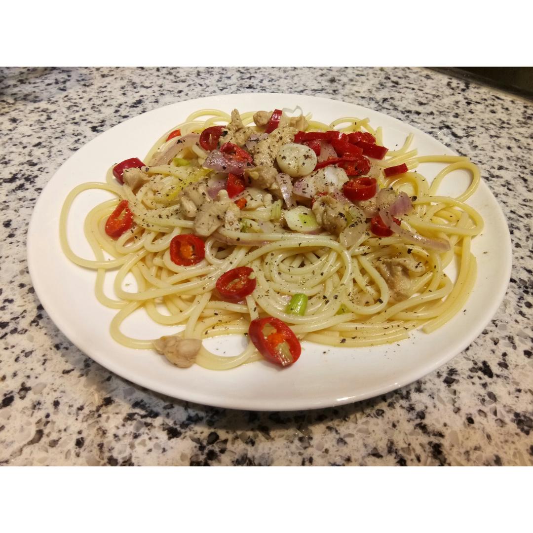 黑胡椒洋葱鸡胸肉意面