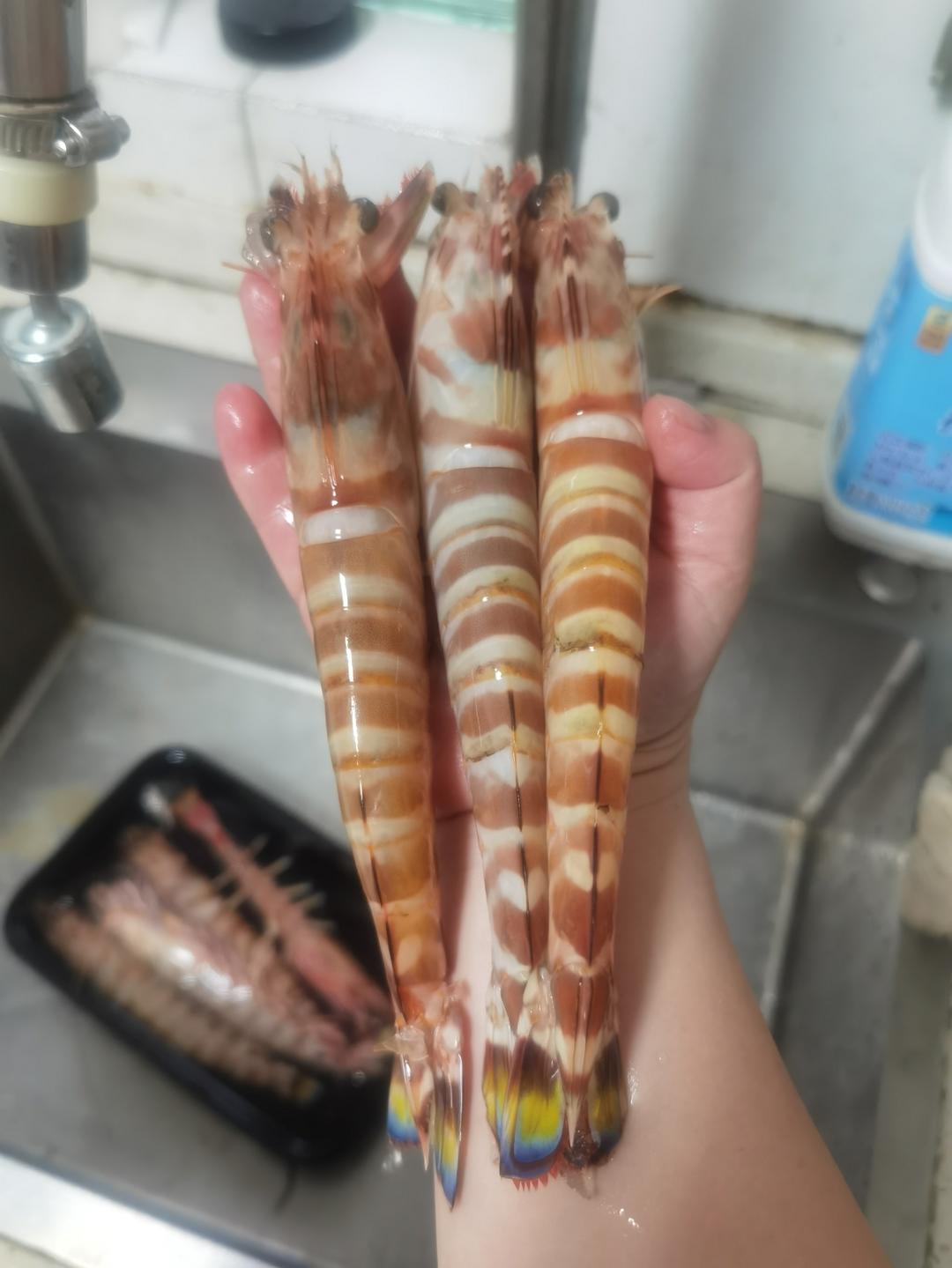蒸野生花虾&煎虾头