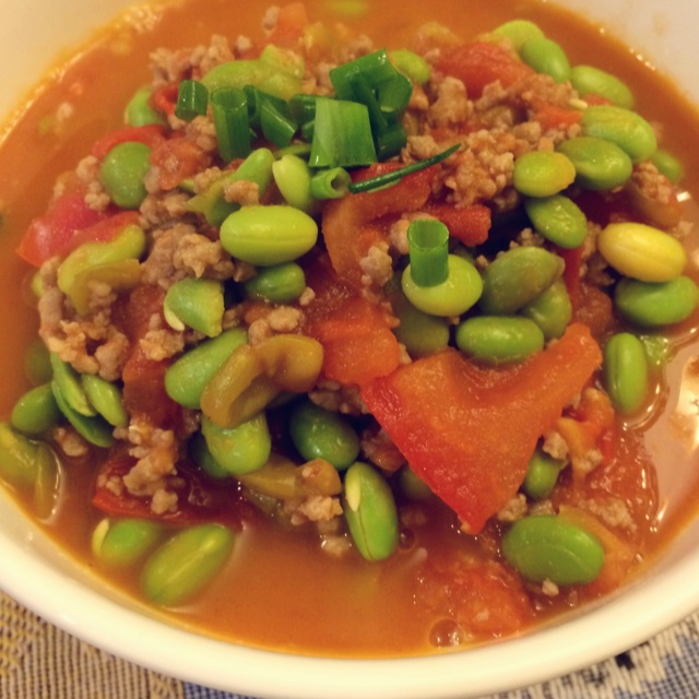 肉末番茄烧毛豆