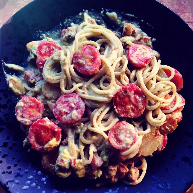 小清新牛油果火腿意面