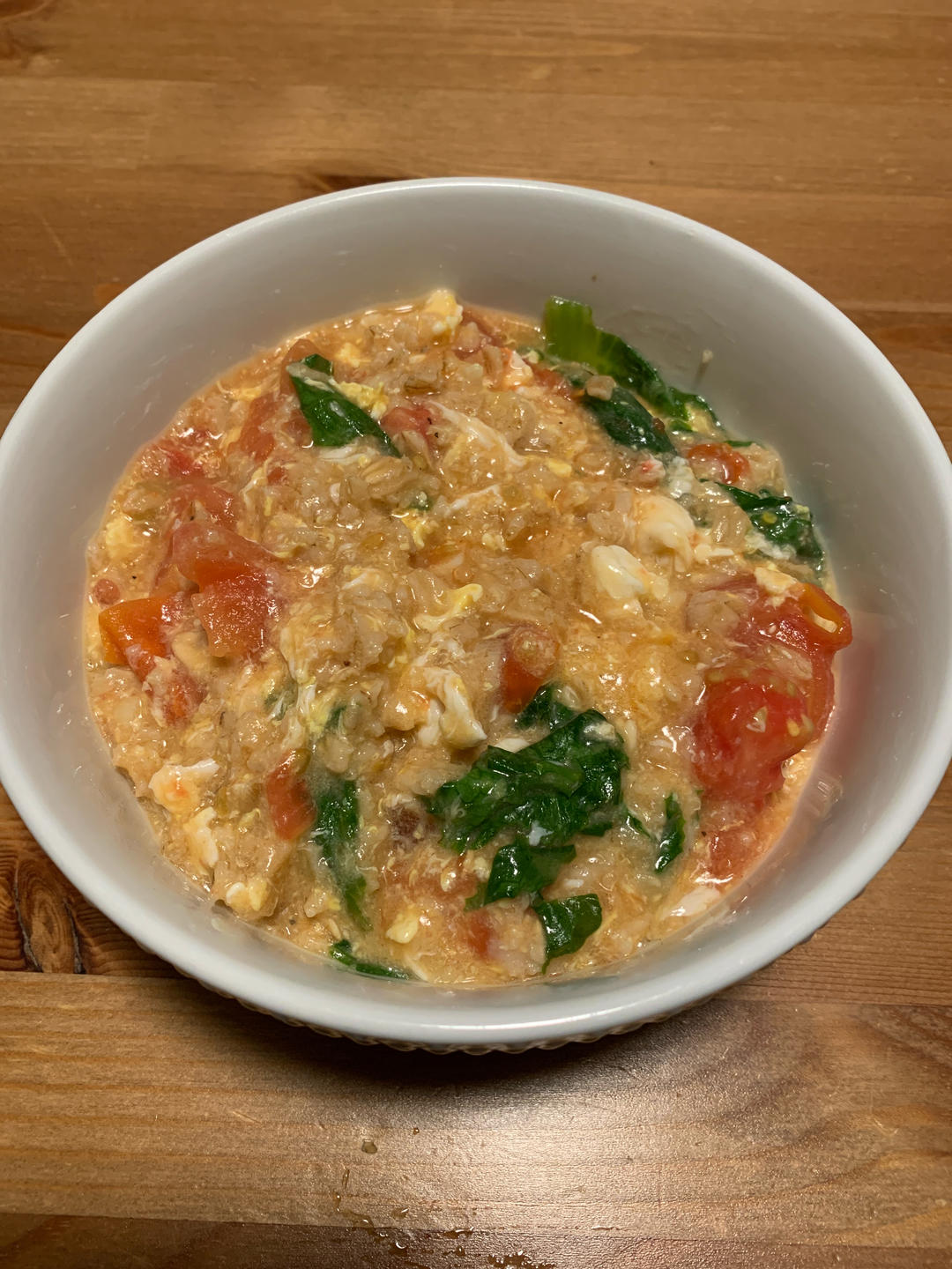 咸口的西红柿鸡蛋生菜燕麦粥（rolled oats）