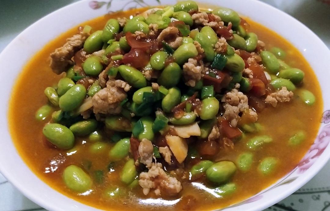 肉末番茄烧毛豆