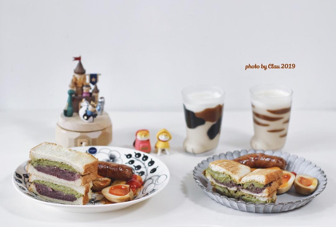 红豆抹茶卡仕达酱三明治（低糖低油版）