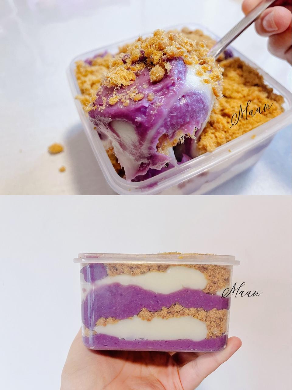 超级好吃❕简单代糖版【肉松芋泥麻薯盒子】减脂期甜品 不用烤箱的做法