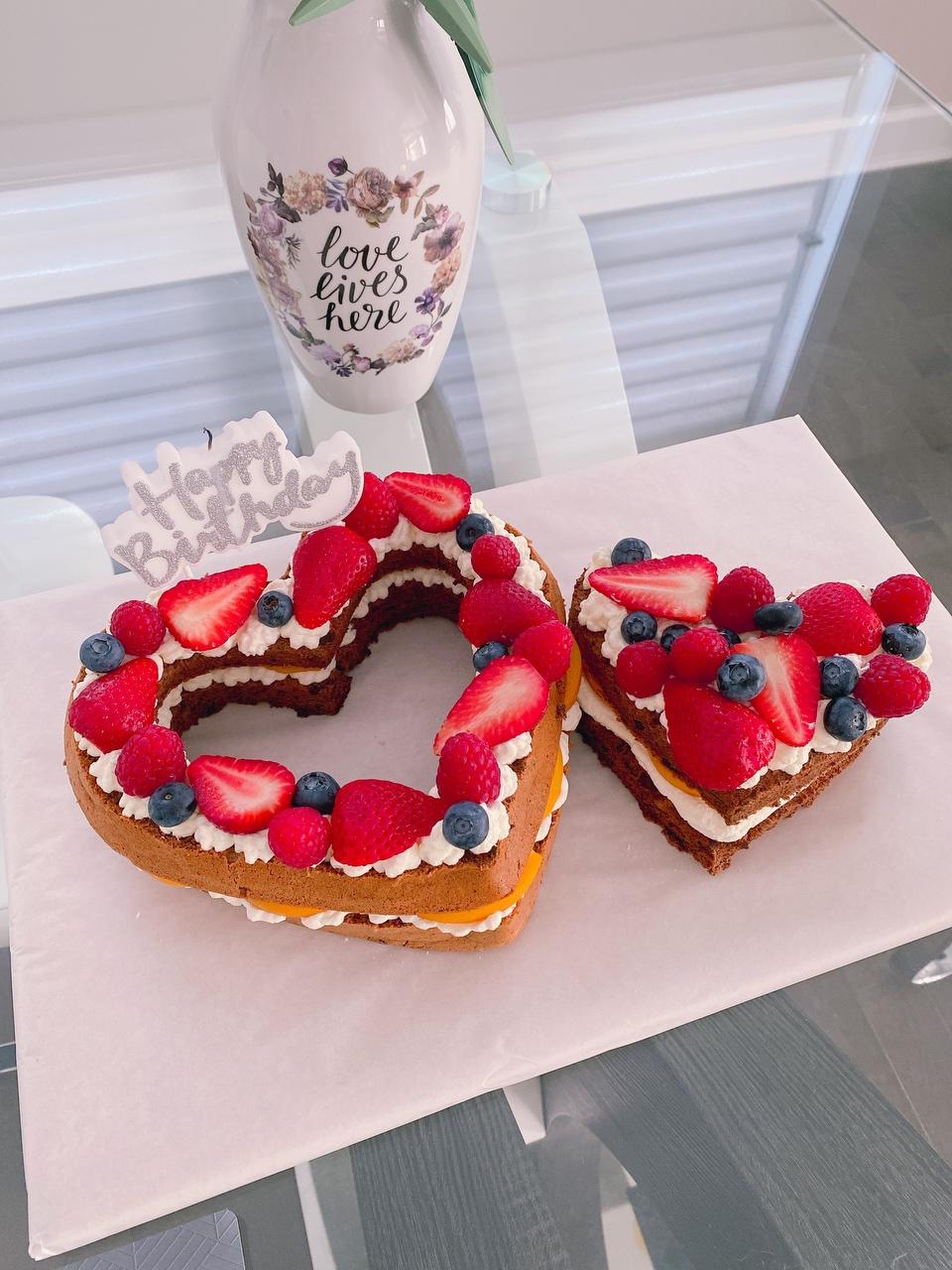 心形🧡全麦可可生日蛋糕🎂心心相印💕 裸蛋糕🍰巧克力水果奶油蛋糕的做法