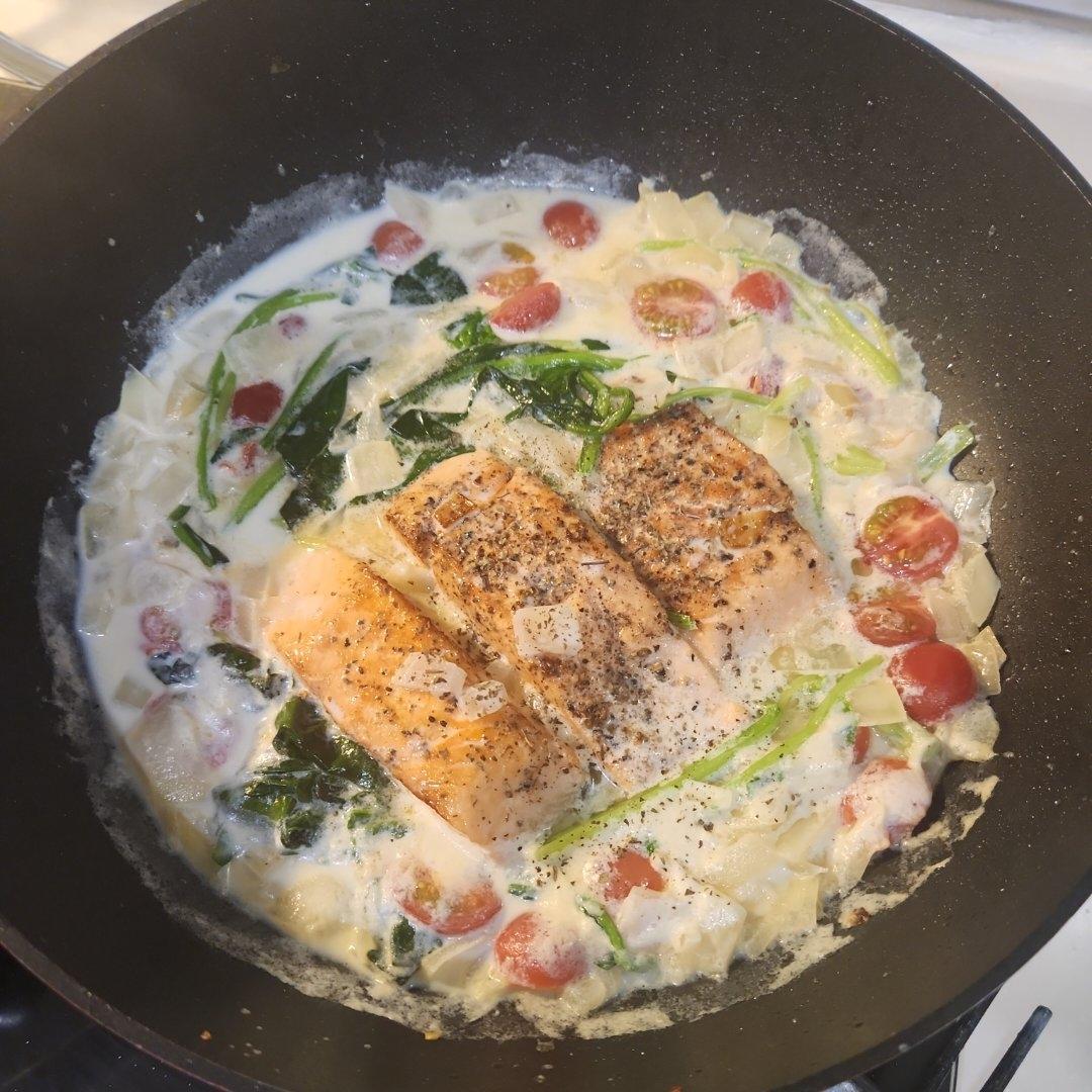 Brunch&一人食｜低卡版奶油菠菜三文鱼｜Creamy Salmon✨